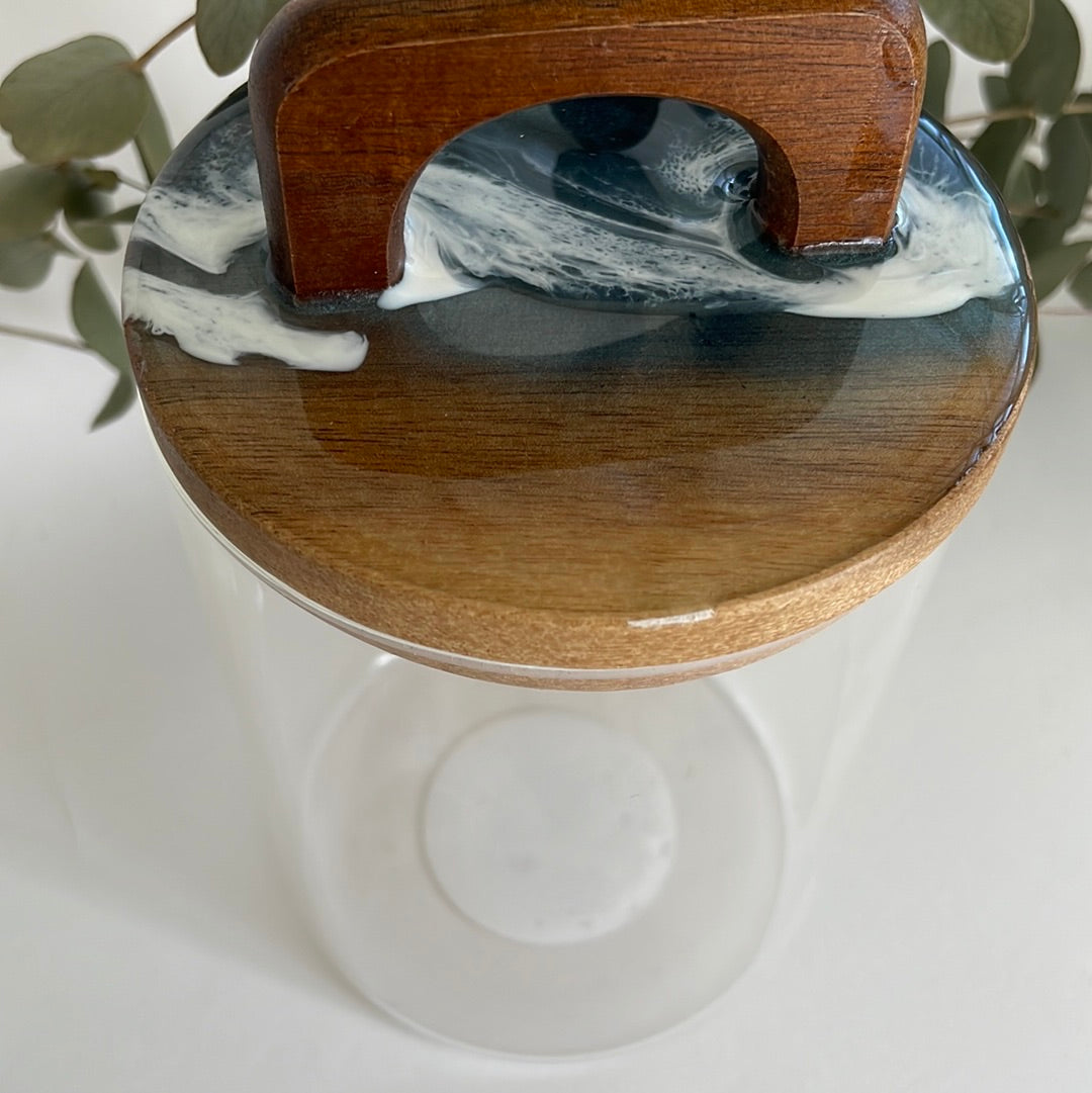 Tarros cristal con tapa en madera y resina
