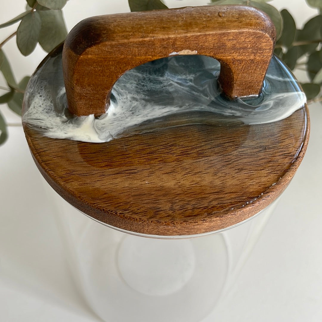 Tarros cristal con tapa en madera y resina